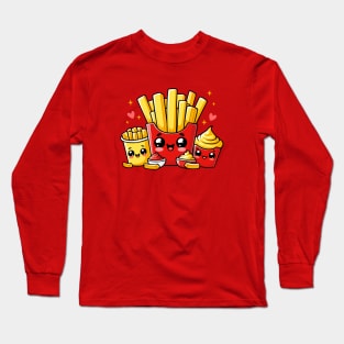 Cute French Fries with Ketchup and Mayonnaise Long Sleeve T-Shirt